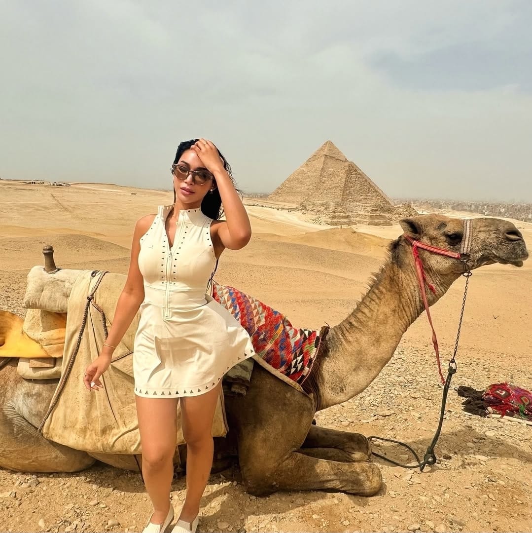 Traveler enjoying camel ride across desert plateau, experiencing camel photography and Egypt sightseeing highlights.