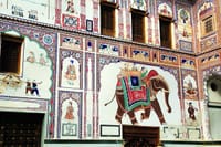 Exterior Wall painting of the Haveli in Mandawa Town.
