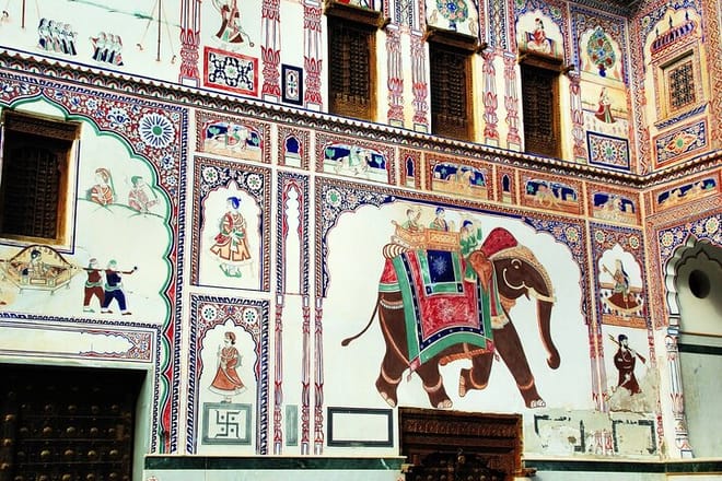 Exterior Wall painting of the Haveli in Mandawa Town.