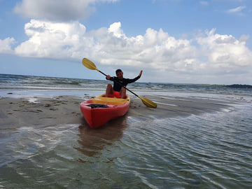 Paddling the calm lagoon at Mafia Island