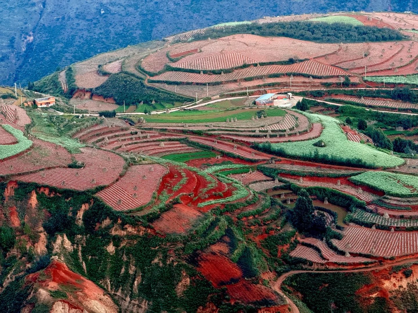 Aerial photography of the red earth of Dongchuan