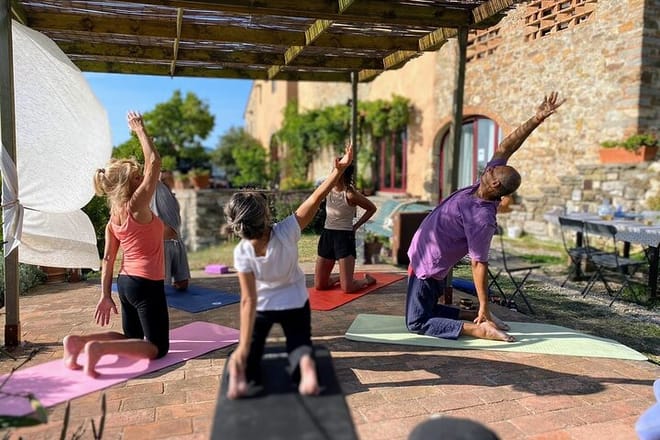 Evening Yoga Overlooking the Tuscan Countryside