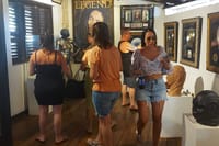 Visitors viewing Bob's memorabilia