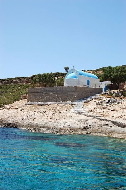 The Chapel of St Nicolas, patron saint of sailors, on the uninhabited greek island of Plati, Kos, Greece