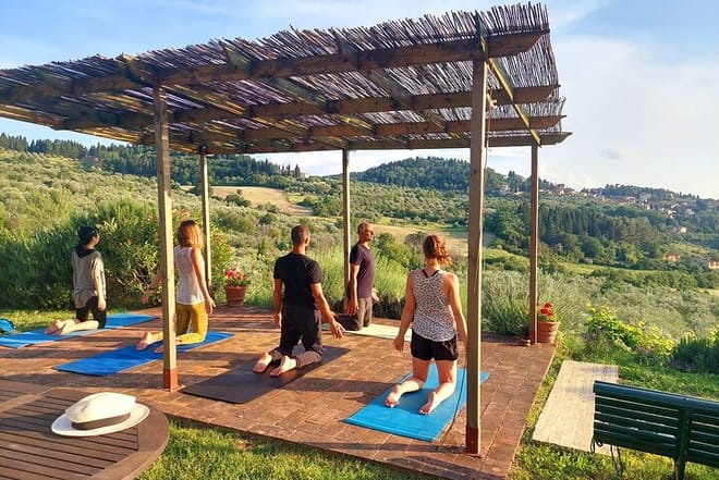 Evening Yoga Overlooking the Tuscan Countryside