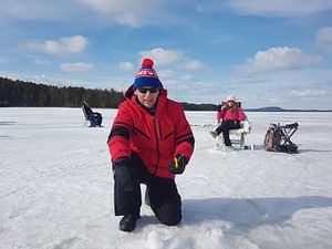 Ice fishing at winter time and fishing at the summertime 
