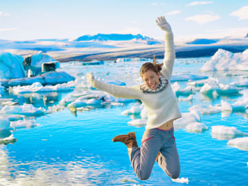 In the summer the water at Jokulsarlon reflects the sun in a bright, beautiful teal colour