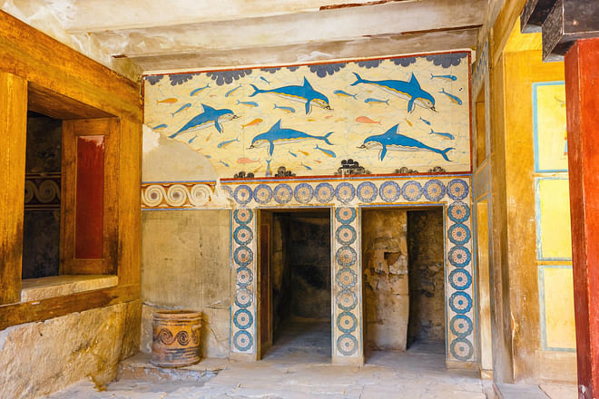 Frescoes depicting dolphins in Knossos, Crete, Greece