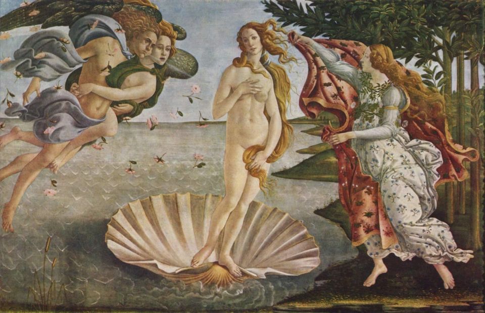Close-up of the Venus by Botticelli displayed at the Uffizi Gallery 