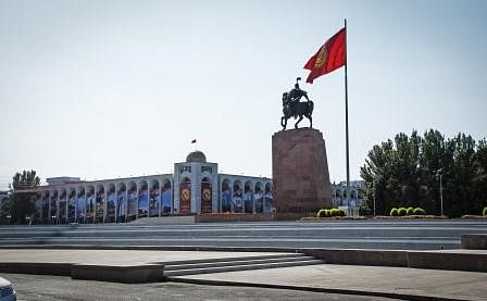Flag and Statue Bishkek Kyrgyzstan 