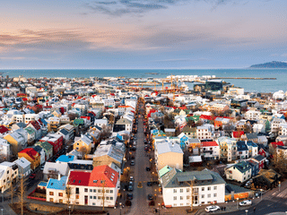 Reykjavik City from the bell tower of Hallgrímskirkja church