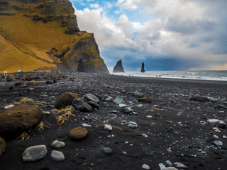 Reynisdrangar sea stacks at Reynisfjara black sand beach