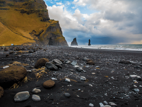 Reynisdrangar sea stacks at the Reynisfjara black sand beach