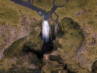 Seljalandsfoss waterfall, aerial view