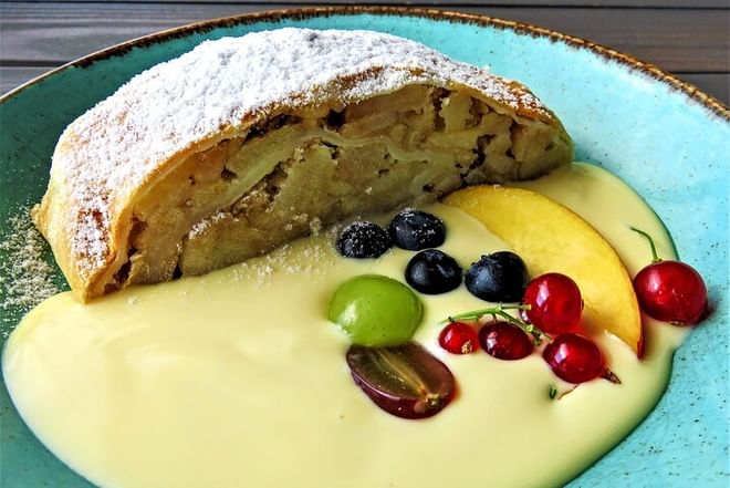 Indulge in the Heavenly Flavors of a Perfectly Baked Apple Strudel.