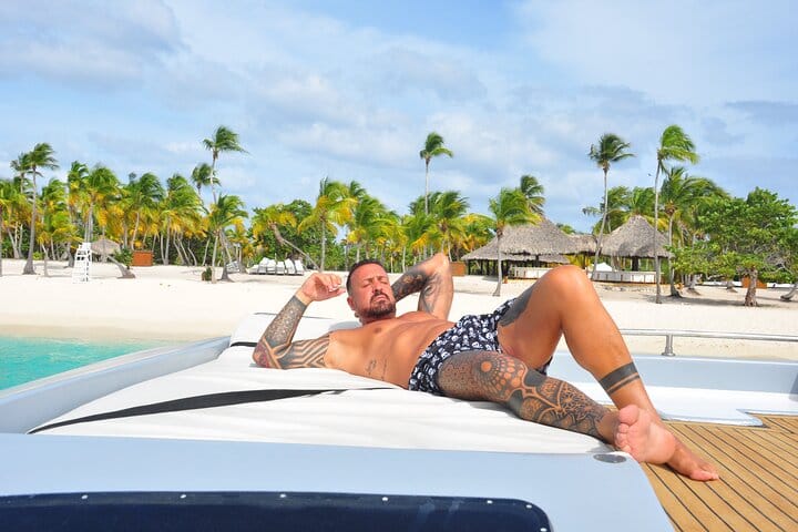 Indulge in luxury as you cruise to Saona Island on your private yacht.