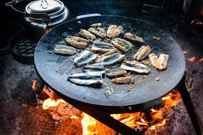 Fried Baltic herring is just one barbecue dish available on the outdoor location.