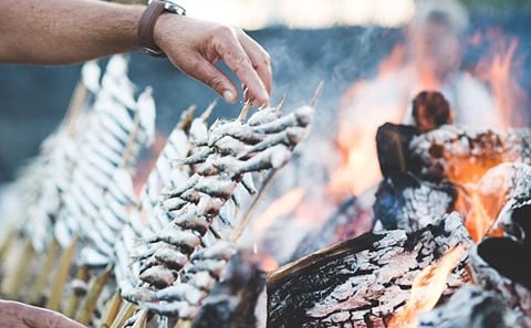 Sardines On Skewers Show Cooking in Malaga beach