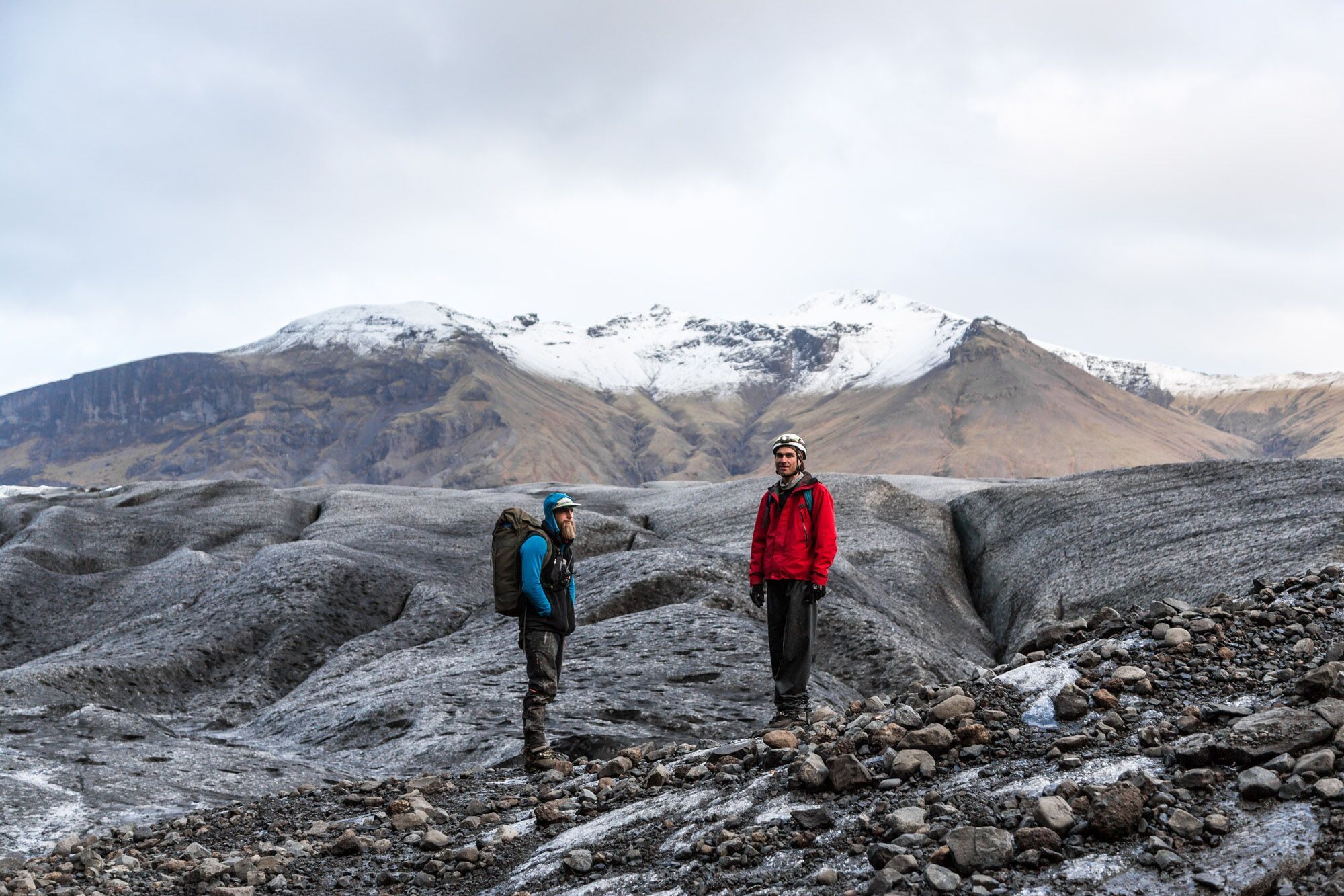 People hiking during glacier hike and ice cave tour Iceland