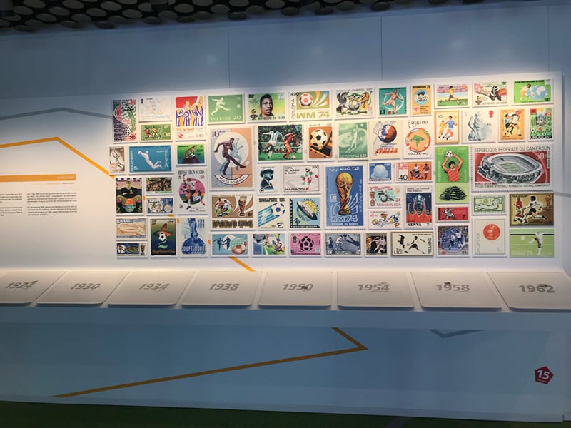 A parede das camisas e da história do futebol, no Museu da FIFA.