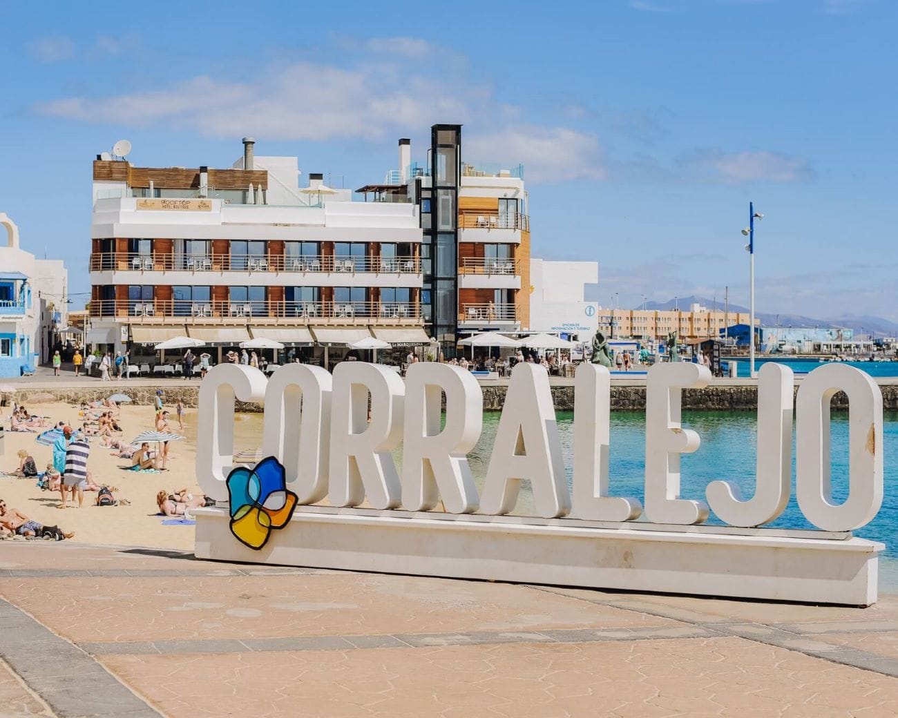 Corralejo sign on the waterfront, Fuerteventura