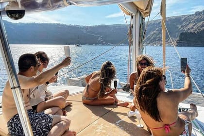 Santorini Sunset Catamaran Cruise, with Greek Dinner, BBQ, Drinks and Transfers