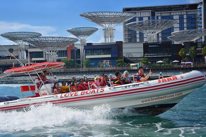 Cruise past the 7-star icon! ️ Get unparalleled views of the spectacular Burj Al Arab on your thrilling Dubai Speedboat: Marina, JBR &amp; Ain Dubai Skyline Cruise!