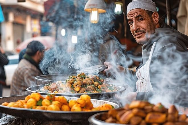 Chef preparing Moroccan street food