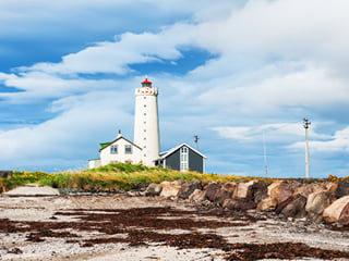 A picture of the Grótta Lighthouse by Seltjarnes, close to Reykjavik