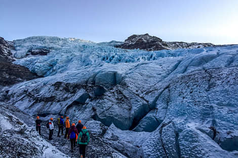 Small group hiking on Skaftafell glacier during Golden circle and south coast tour