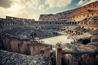 Panoramic view of Roman Colosseum interior at sunset