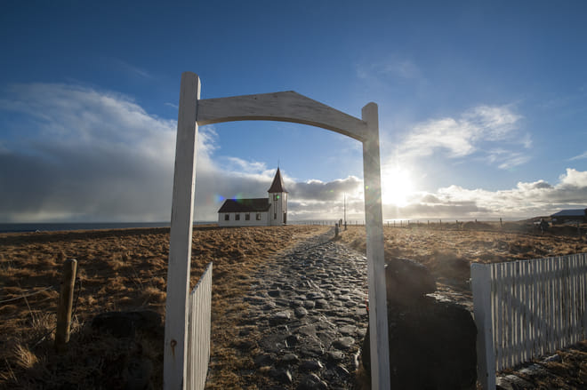Ingjaldshólskirkja at the foot of Snæfellsjökull glacier