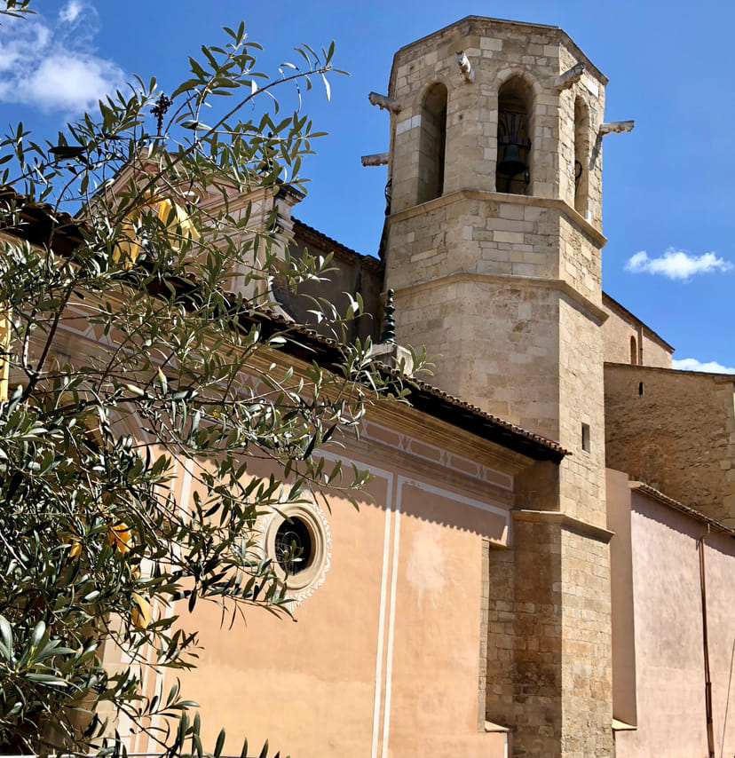 A church with an olive tree