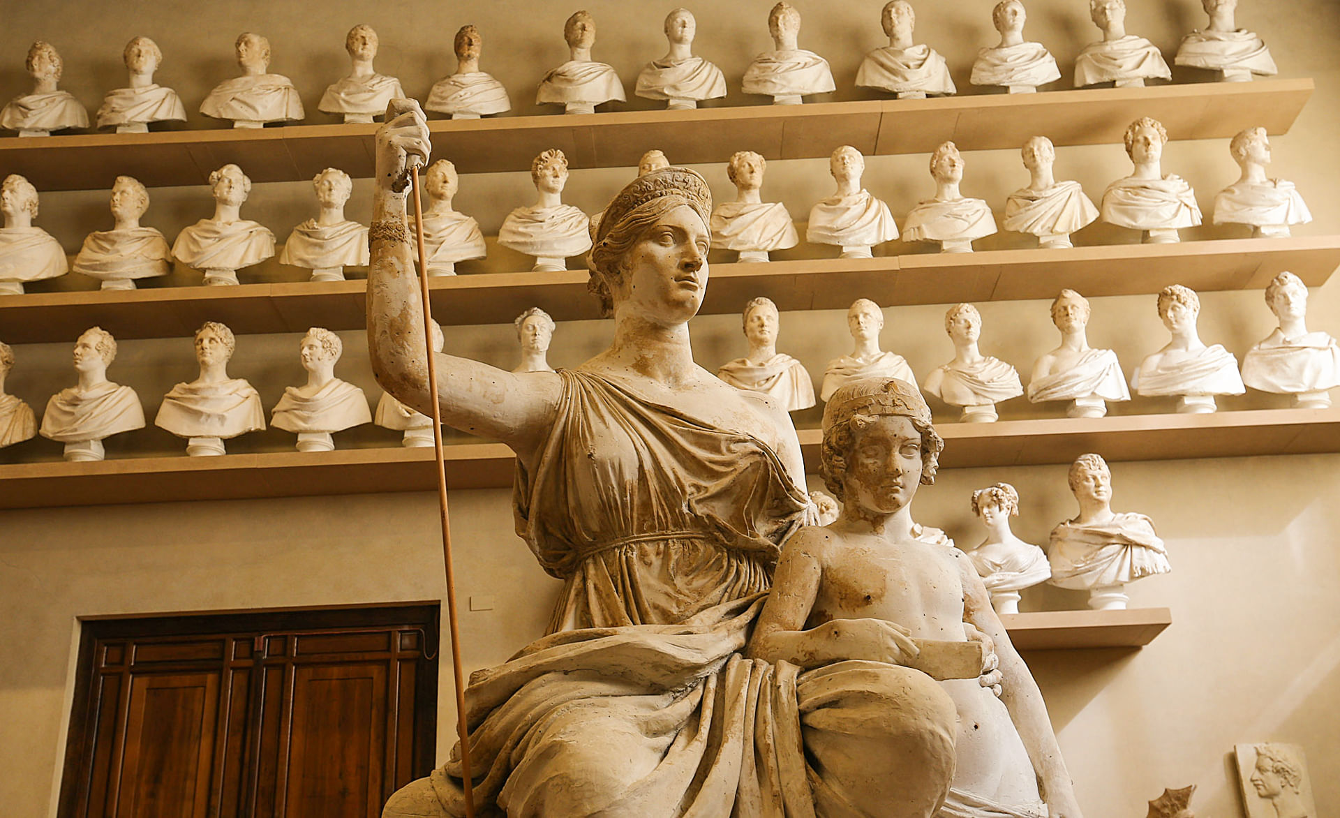 View of the sculpture of Elisa Bonaparte with other marble bust in the background