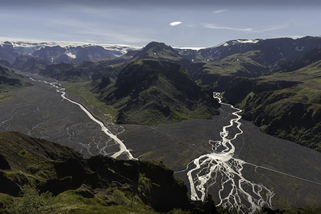View from Valahnúkur on our private hiking tour to Thórsmörk