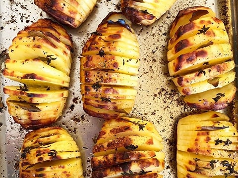 Hasselback potatoes at Salt Eldhus cookery school