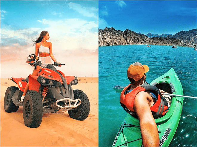 combo adventure quad bike in desert and kayaking in Hatta