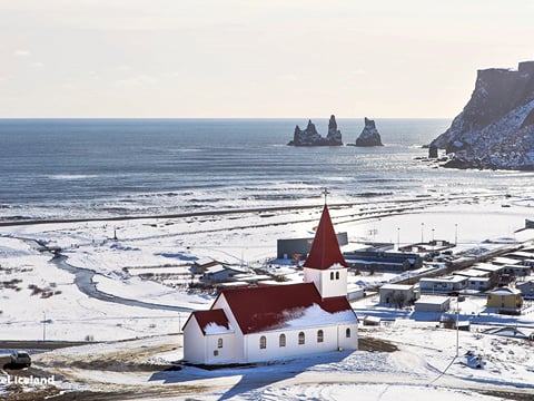 Vik village in snow
