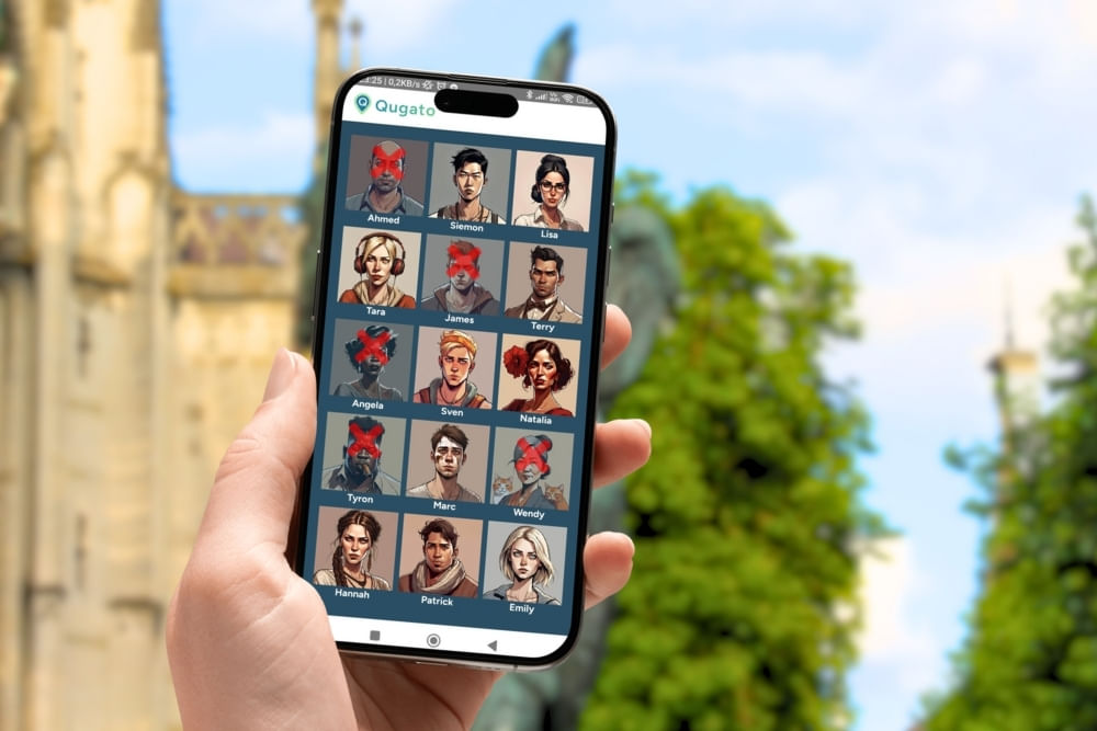 Phone showing the suspect board in the City Detective scavenger hunt by Qugato.