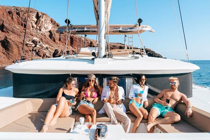 Santorini Luxury Catamaran Cruise, with Lunch, BBQ, drinks and transfers 2