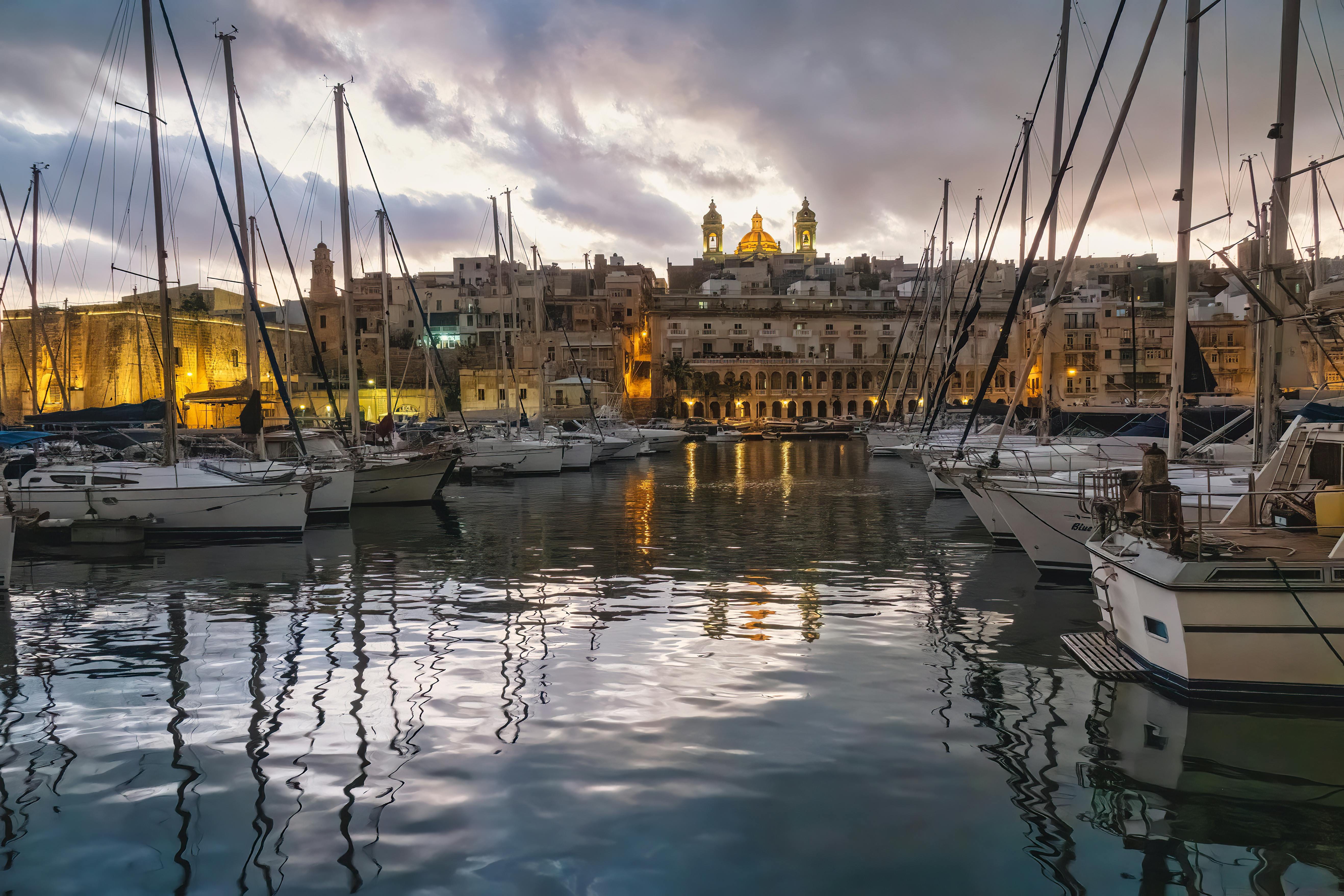 Sunset View of Vittoriosa Yacht Marina Malta