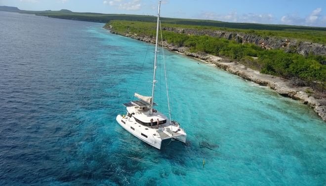 catamaran in a blue bay