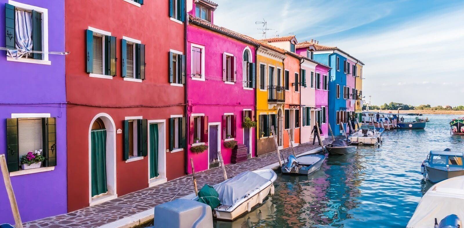 Vibrant streets and canals of Burano, Venice with traditional fishing houses