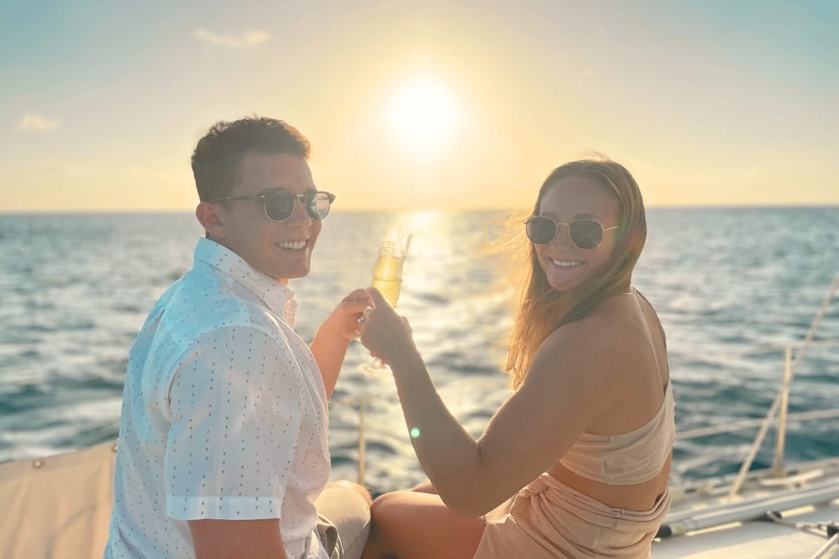 couple enjoying relaxing on sailing yacht galaxie