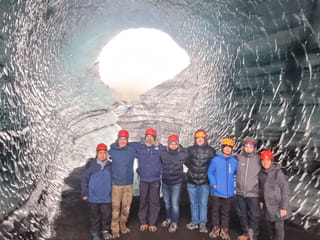 Group photo inside an ice cave.