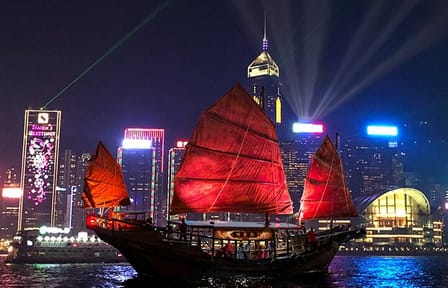 Antique Junk Boat Tour in Victoria Harbour, Hong Kong