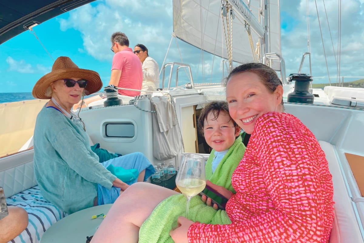 Family enjoying sailing Caribbean Sea during a lunch tour by Maxie Sailing in Curacao