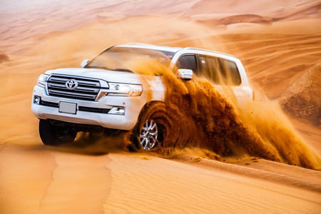 Morning Desert Safari with Camel Farm Visit & Sandboarding