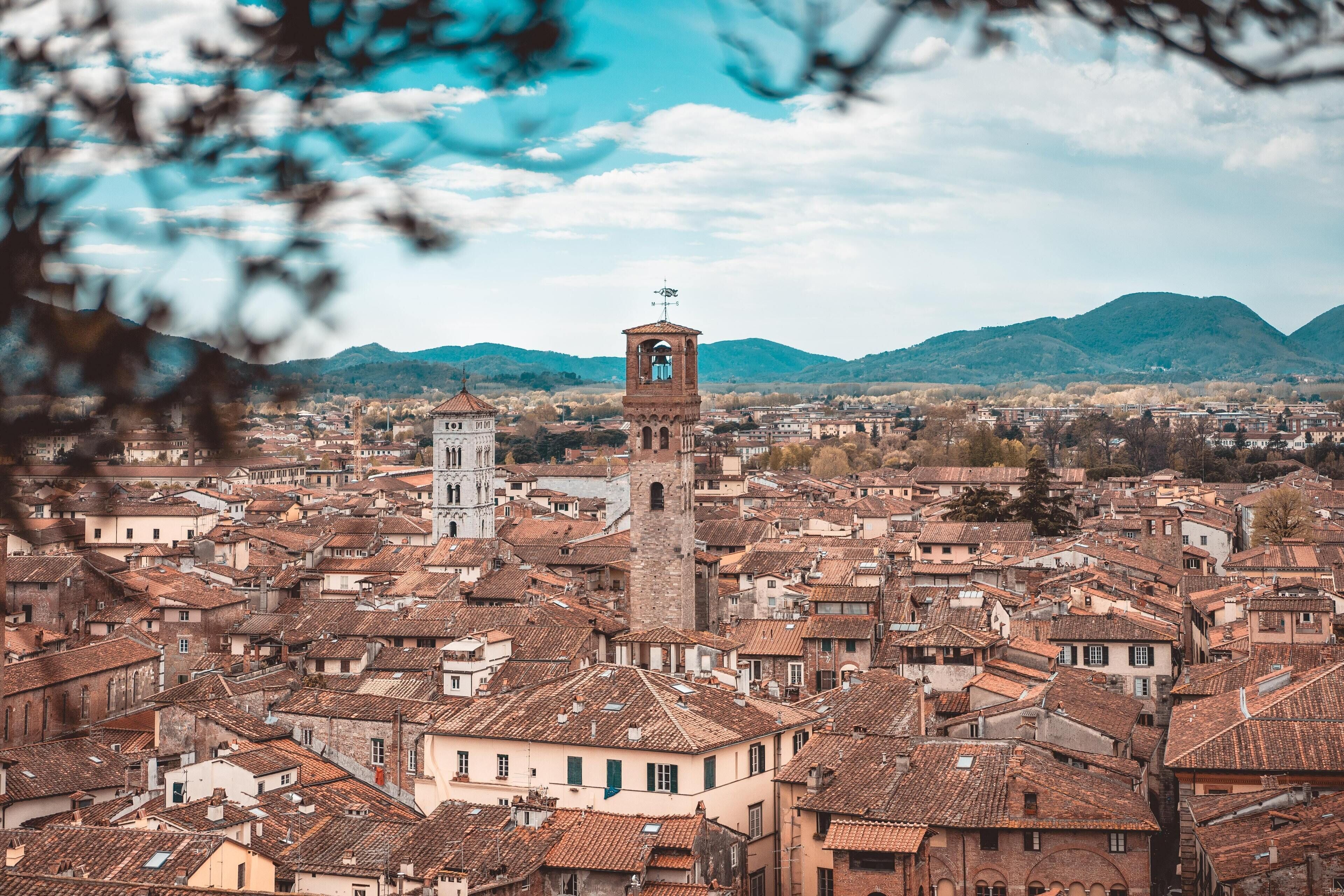 Panoramic view of Lucca's city centre with its towers