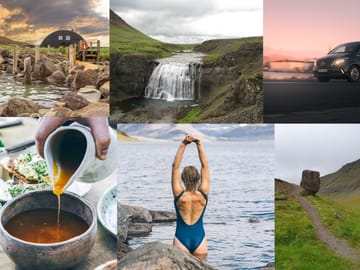 A collage of highlights during your Private Hvalfjordur & Hvammsvik Hot Springs Tour